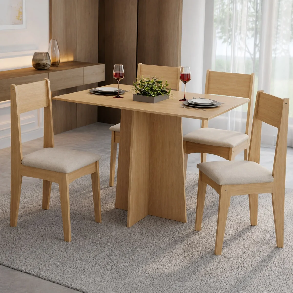 Conjunto Sala De Jantar Mesa Com 4 Cadeiras Amanda Mel Mel/bege