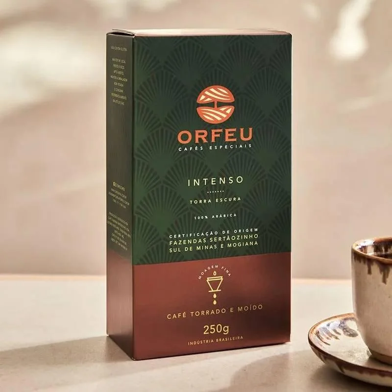 Orfeu Café Intenso Torrado e Moído, 100% Arabica, Torra Escura, 250g