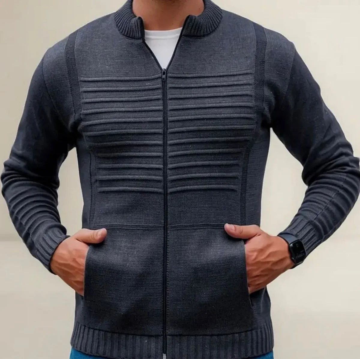 Jaqueta Masculina Blusa De Frio Malha Grossa Ziper E Bolso