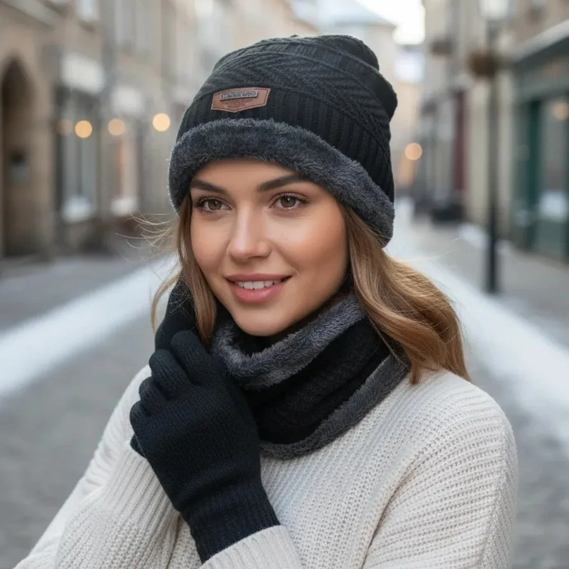 Kit Touca Gorro Cachecol + Luva Inverno Lã Pelinho Frio