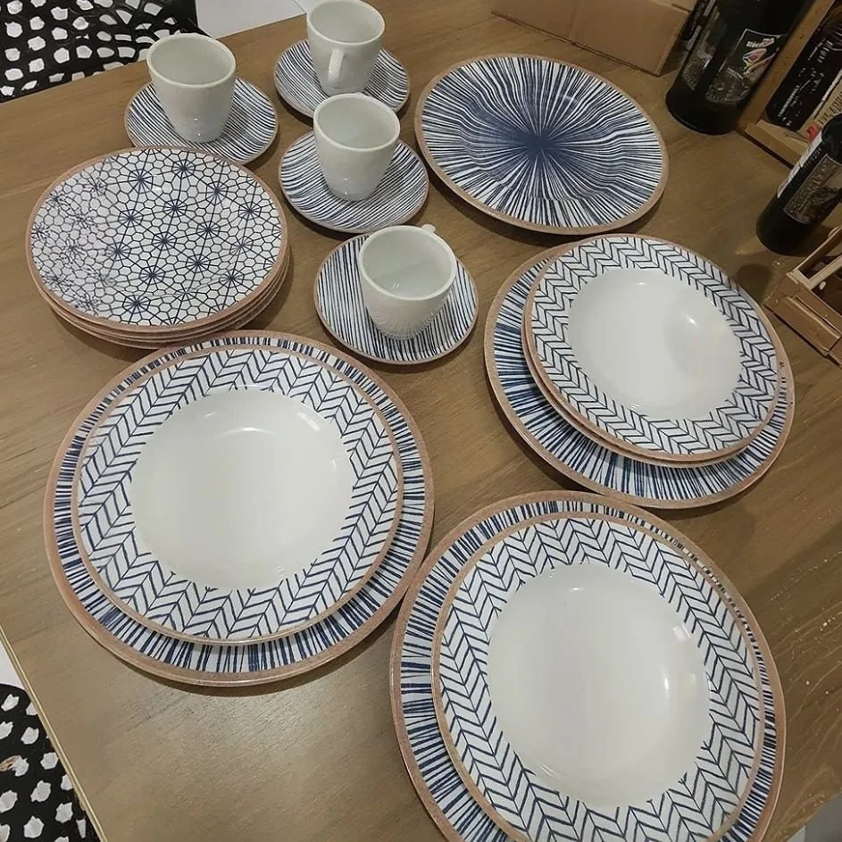 Aparelho De Jantar Tramontina Abstratta 20 Peças Cor Branco Liso Branco/azul Abstrato